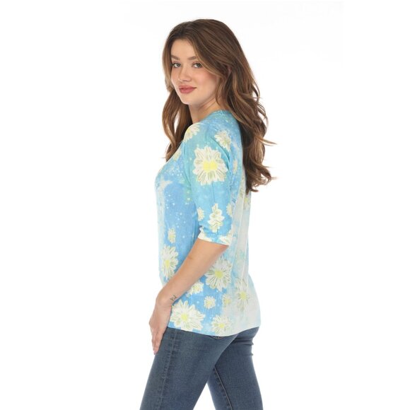 Blue Daisy Mesh Floral Top - Picture 6 of 9